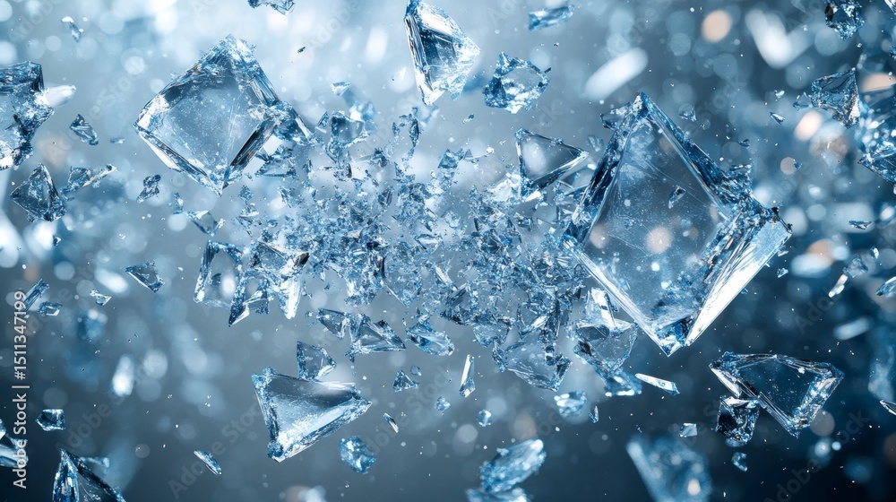 Obraz premium Shattered Glass Exploding into Fragments with Sparkling Reflections