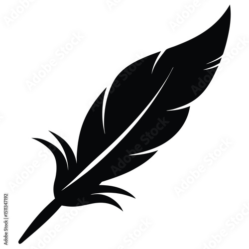 Black feather quill and ink illustration vector set for art and writing design