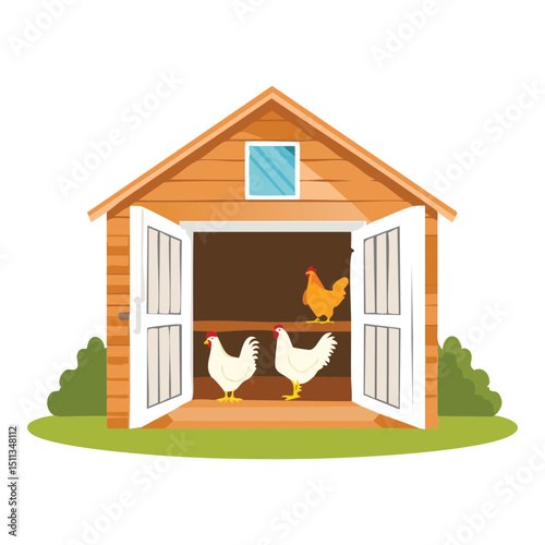 Chickens in Farm Shed Illustration