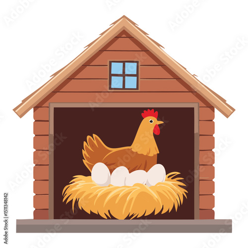 Chicken in Farm Coop Illustration
