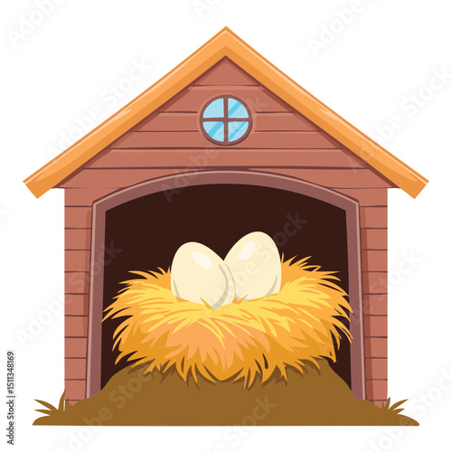 Wooden Coop with Eggs Illustration