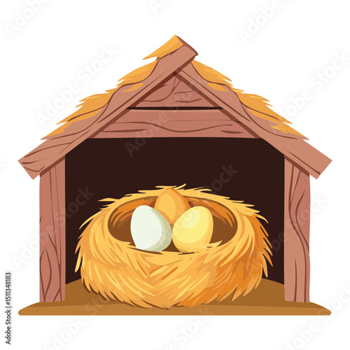 Farm Coop with Eggs Illustration