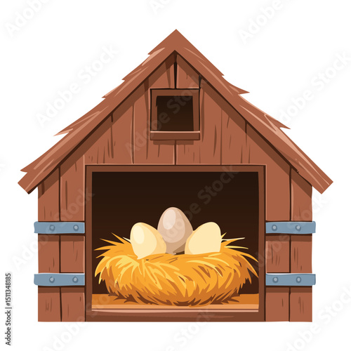 Brown Coop with Eggs Illustration