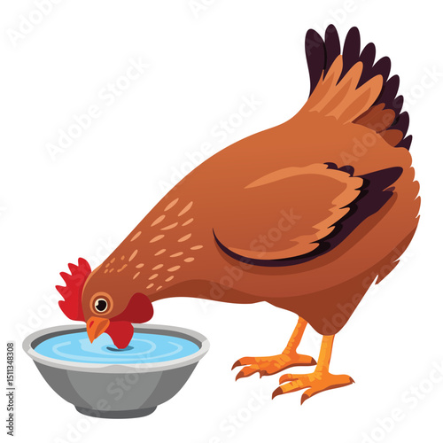 Chicken Drinking from Bowl