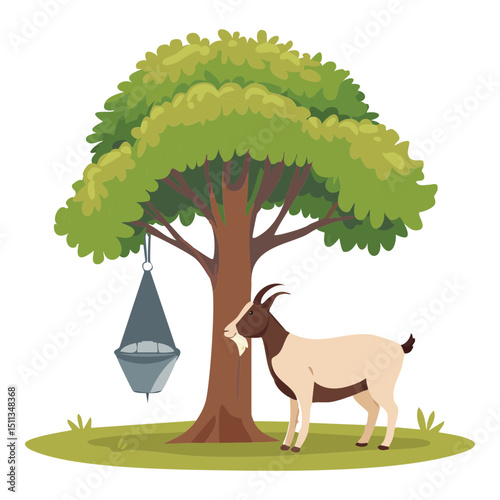 Goat with Tree House Illustration