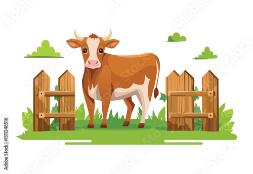 Calf Behind Wooden Fence Illustration