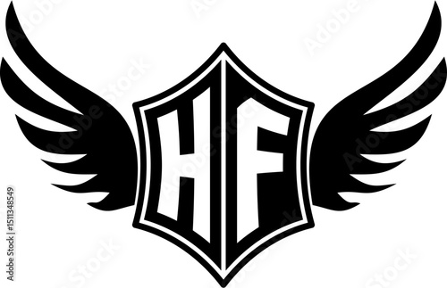 HF logo emblem with winged and shield template
