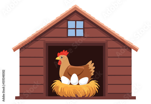 Chicken and Eggs in Shed Illustration