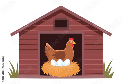 Chicken Nesting in Barn Illustration