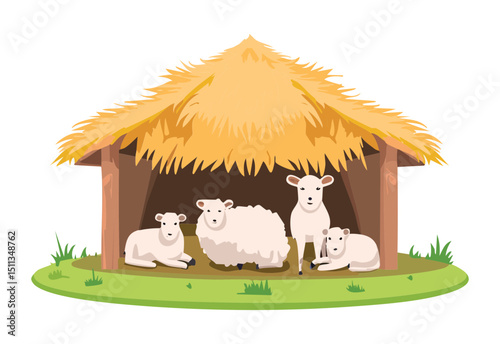 Group of Sheep in Farm Barn