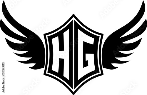 HG logo emblem with winged and shield template