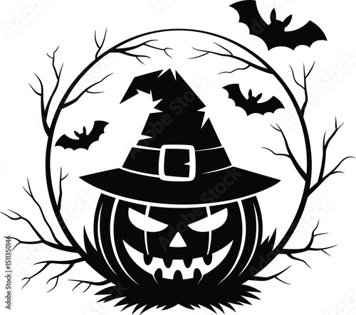 Set of halloween silhouettes, High-quality Halloween vector illustration featuring spooky and fun design elements including ghosts, jack-o'-lanterns, bats, witches, skulls, and spider webs.