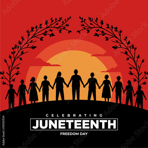 Minimalist and bold typographic design featuring "CELEBRATING JUNETEENTH FREEDOM DAY" in a clean, stacked layout. Perfect for Juneteenth posters, social media graphics, educational content, or cultura