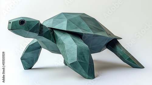 Low - poly Style Green Sea Turtle Sculpture Image, Ideal for Marine - themed Exhibitions, Environmental Protection Promotion, Art Design Teaching, etc. Unique Geometric Shape Combined with Marine  photo