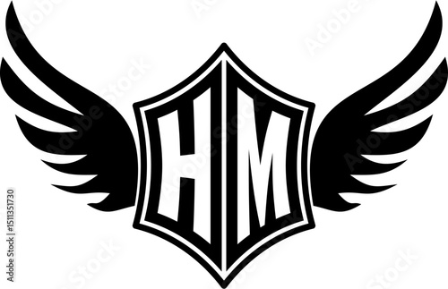 HM logo emblem with winged and shield template