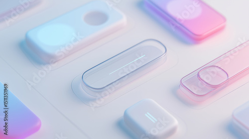Futuristic 3D abstract UI elements in soft pastel colors arranged in a minimal digital interface concept.
