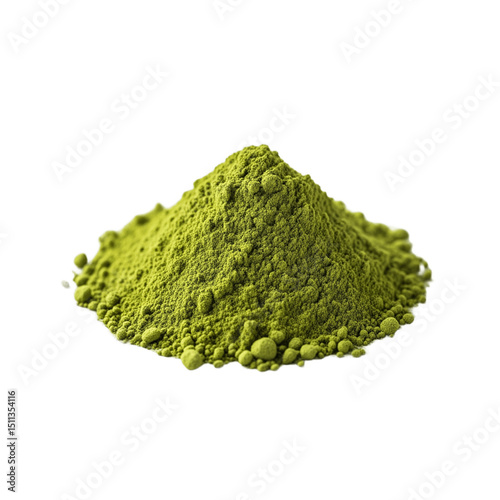 green tea leaves, Green tea powder on transparent background.