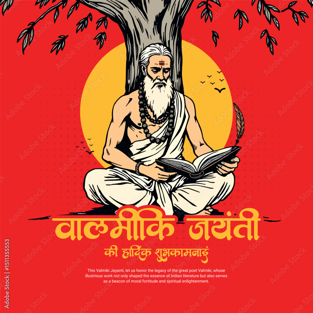 Fototapeta premium Happy Maharishi Valmiki Jayanti Greeting Design for Indian Festival Celebration Social Media Post