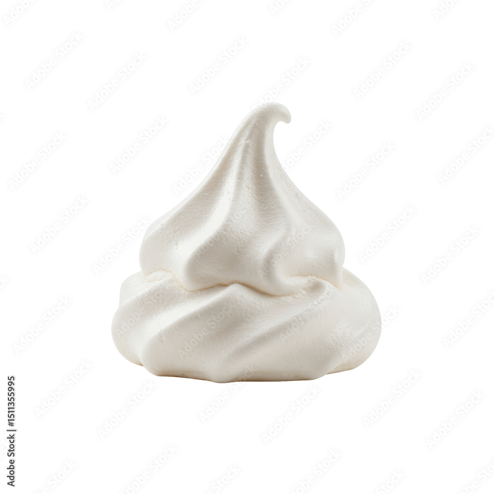 Obraz premium Small white meringue kiss, ultra realistic, isolated on a clean white plain background with clear contours and no shadows, slightly high angle shot, commercial food photography concept