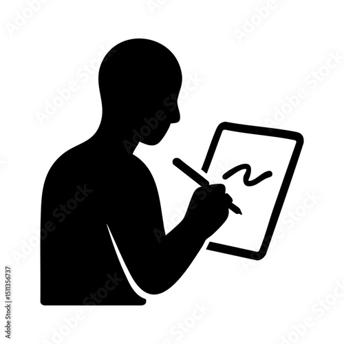 Person writing or drawing on tablet icon
