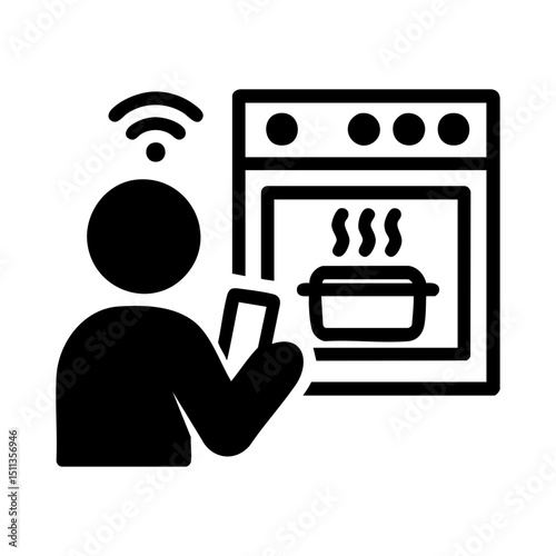 Smart oven remote control via mobile icon