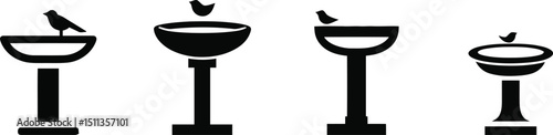 Vector illustration set of a drawing of a birdbath on a plain white background

