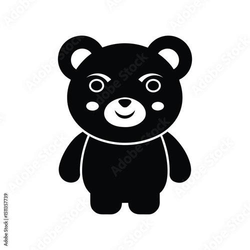 clean minimalist vector illustration of cute kawaii teddy bear on white background.eps