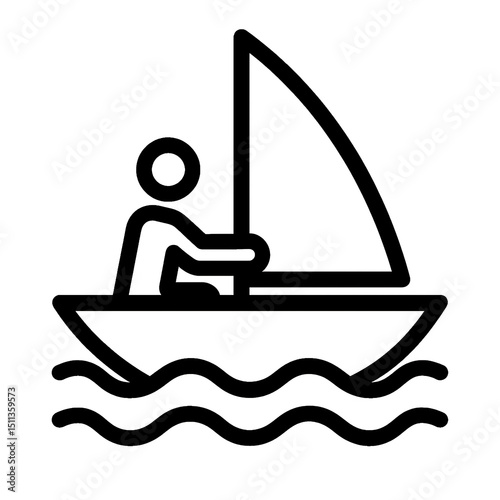 Sailing boat with boatman thin line icon design of black shape silhouette 