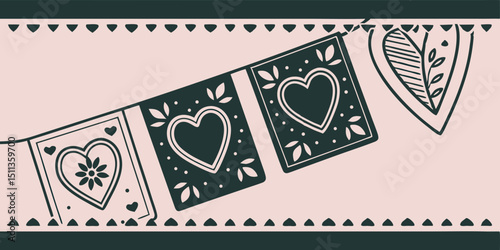 abstract floral pink heart ornaments cards , modern , drawing , art , 3d renderings , 14 February posters, invitation , in green background vector illustration.