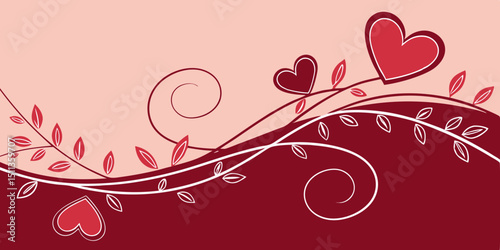 abstract floral red  heart ornaments cards , modern , drawing , art , 3d renderings , 14 February posters, invitation , in  red background vector illustration.