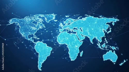 Global Network Connection Animation with Digital World Map for Technology Concept