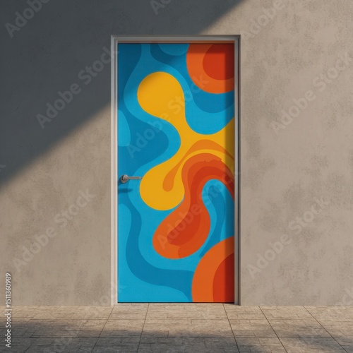 Colorful door design on a wall