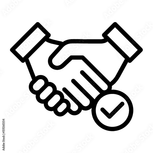 handshake with check mark outline icon design of black silhouette vector illustration