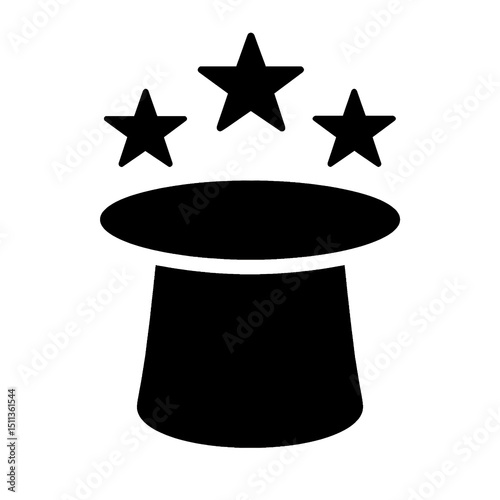 magic hat with 3 star outline icon design of black shape silhouette vector illustration on white background