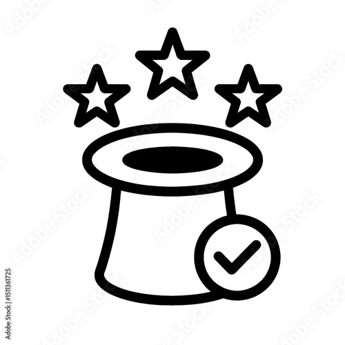 magic hat with 3 star outline icon design of silhouette vector illustration on white background