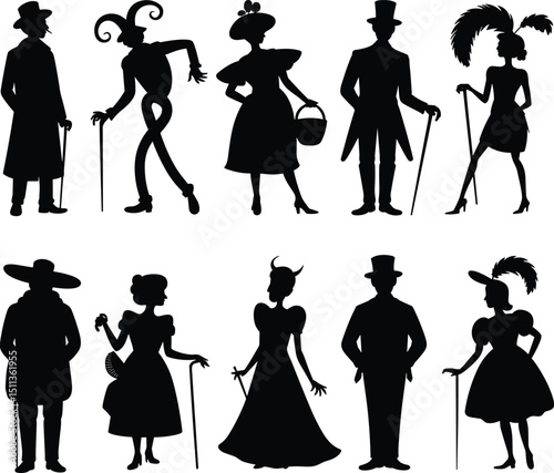 Set of halloween silhouettes, High-quality Halloween vector illustration featuring spooky and fun design elements including ghosts, jack-o'-lanterns, bats, witches, skulls, and spider webs.