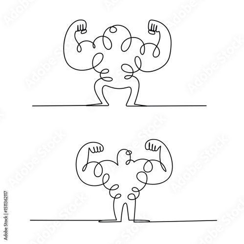 Continuous One Line Art Vector Strongman Illustrations