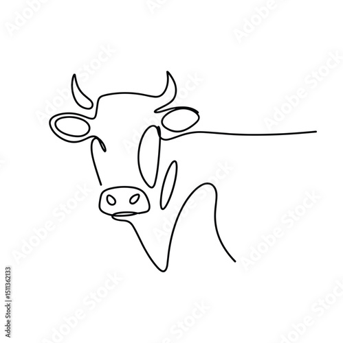 Continuous One Line Art Vector Cow Illustration