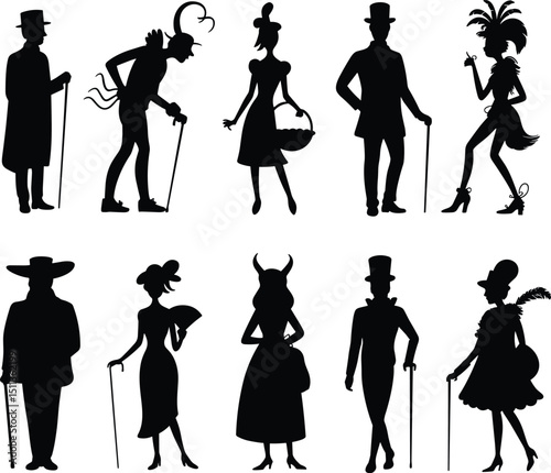 Set of halloween silhouettes, High-quality Halloween vector illustration featuring spooky and fun design elements including ghosts, jack-o'-lanterns, bats, witches, skulls, and spider webs.