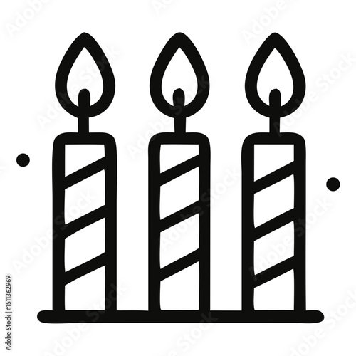 Lit Candles: A trio of candles stands tall, their flames dancing with a gentle glow. Each candle with a sleek black design on a pristine background, radiating a sense of warmth and anticipation.