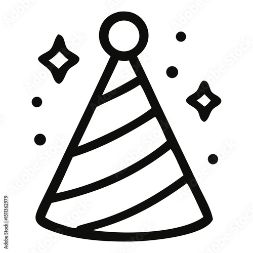 Party Hat Line Art: A delightful party hat line art amidst sparkling accents, perfect for conveying festive celebration and cheer.