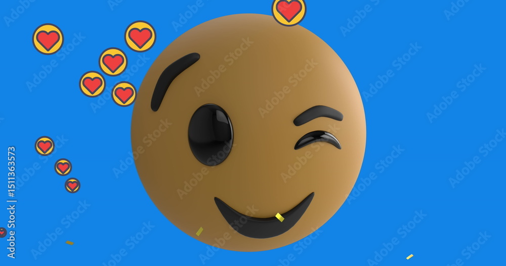 Naklejka premium Image of media and emoji icons on blue background