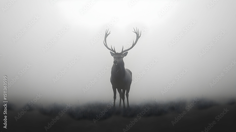 Obraz premium Stag standing in a misty landscape.