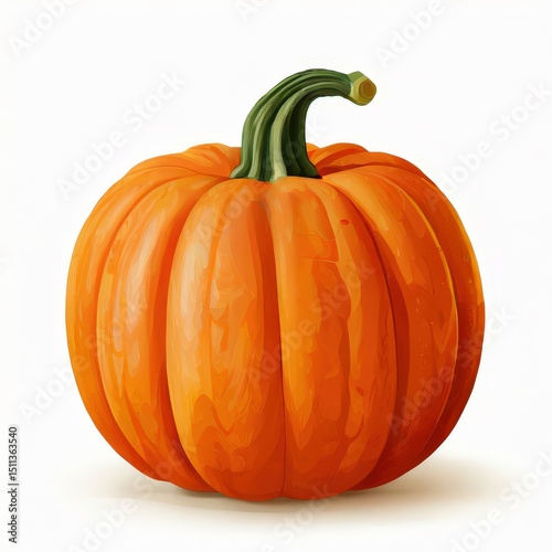 Vibrant Orange Pumpkin Isolated on a White Background with Natural Details