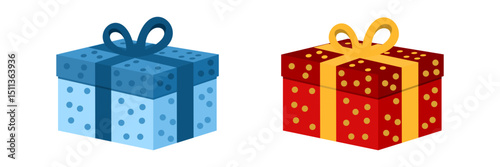 Gift box present icon set, color gift boxes clip art, colored gift box with ribbon, flat design illustration, vector