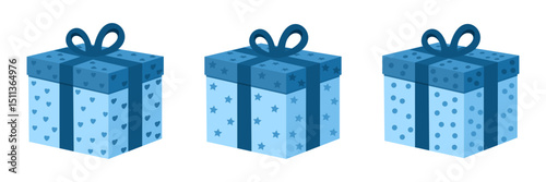 Gift box present icon set, color gift boxes clip art, colored gift box with ribbon, flat design illustration, vector