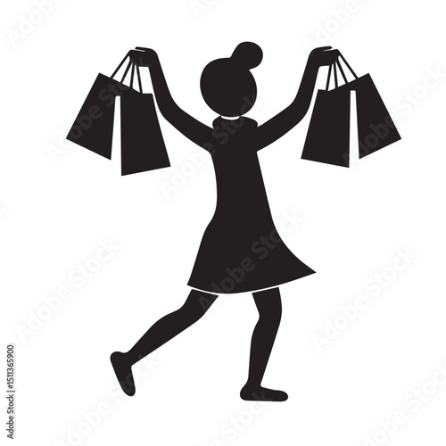 Happy woman carrying shopping bags silhouette