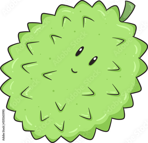 Cute cartoon durian with a smiling face, ideal for playful branding or food-related content.