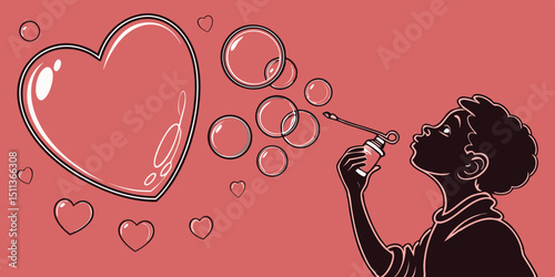 Realistic transparent pink vector soap bubble shaped as heart. Romantic glossy soapy heart. Valentine day symbol. pink background.
