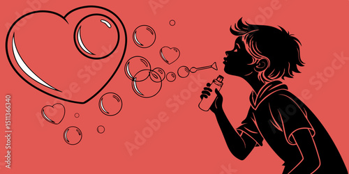 Realistic transparent pink vector soap bubble shaped as heart. Romantic glossy soapy heart. Valentine day symbol. red background.